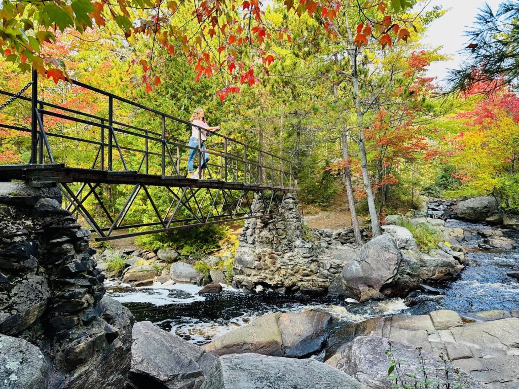 Duchesnay Falls Bridge waterfall hike fall colours
