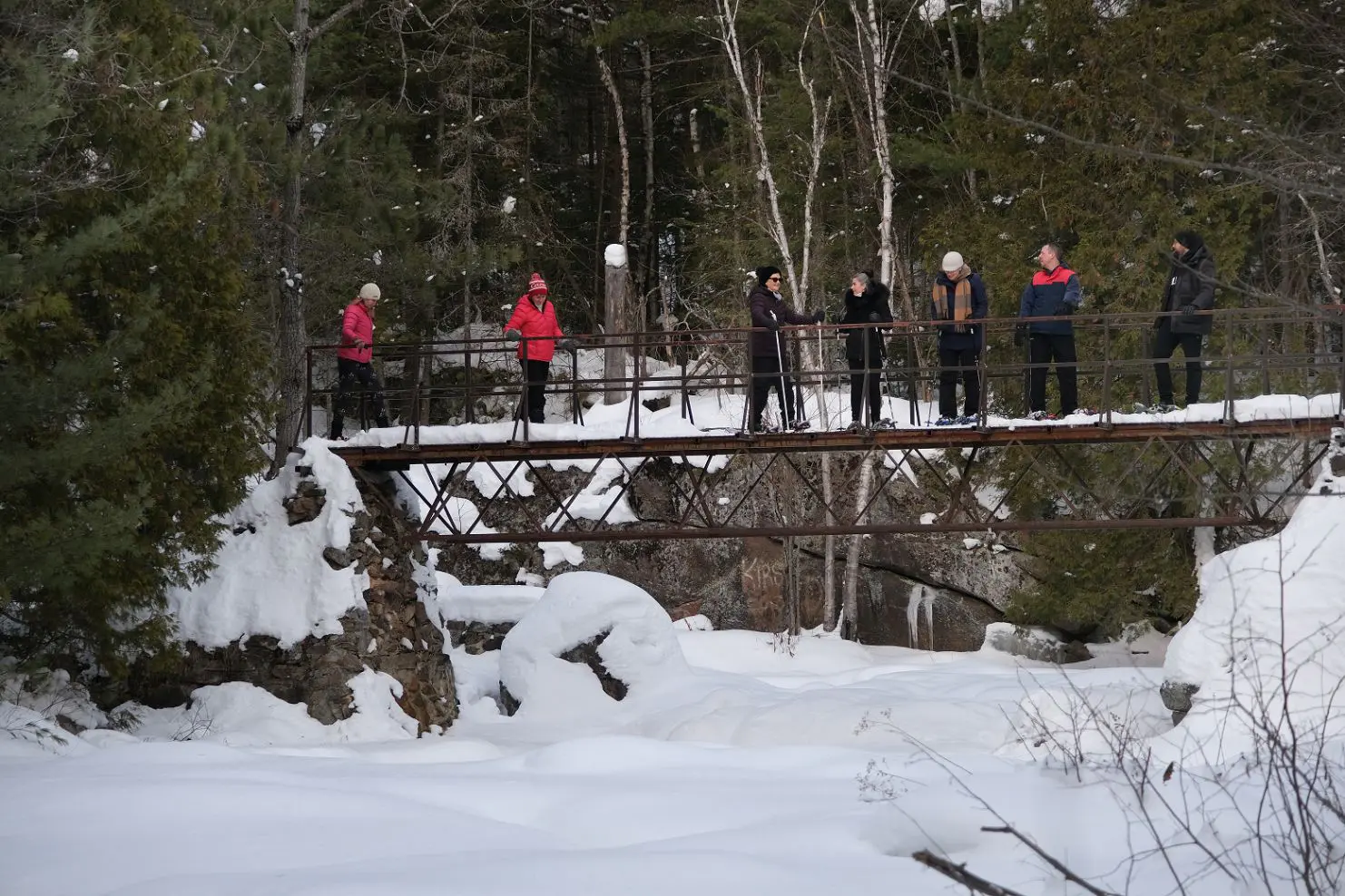 snowshoeing and winter hiking at Duchesnay Falls North Bay Ontario